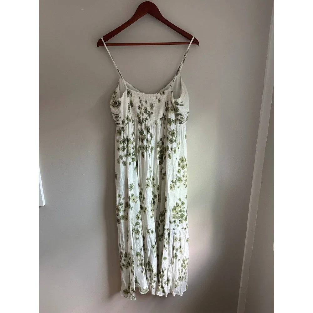 Abercrombie & Fitch Floral Maxi Dress Womens LP White Green EUC Boho Cottagecore